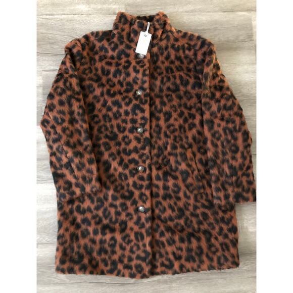 Marine Layer Stephanie Cocoon Coat Fuzzy Teddy Jacket Wool Blend Cheetah NWT XL - Picture 6 of 12